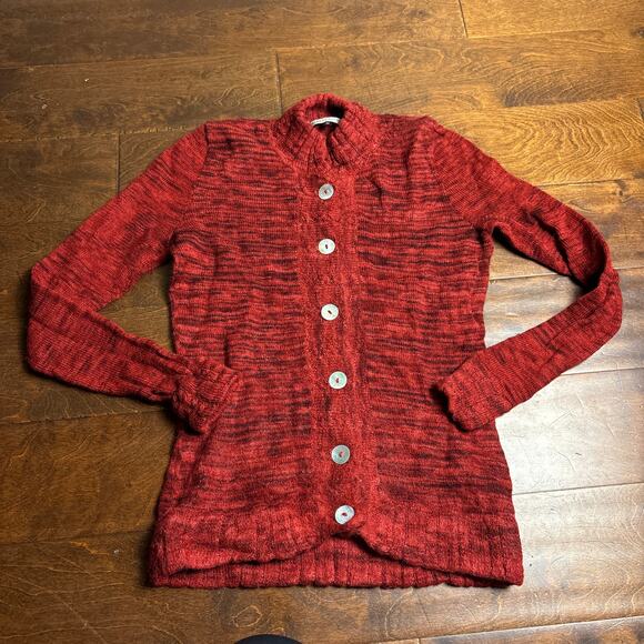 Peruvian 100% Baby Alpaca Women's Medium Cardigan Sweater Red Calicampo - Picture 1 of 9